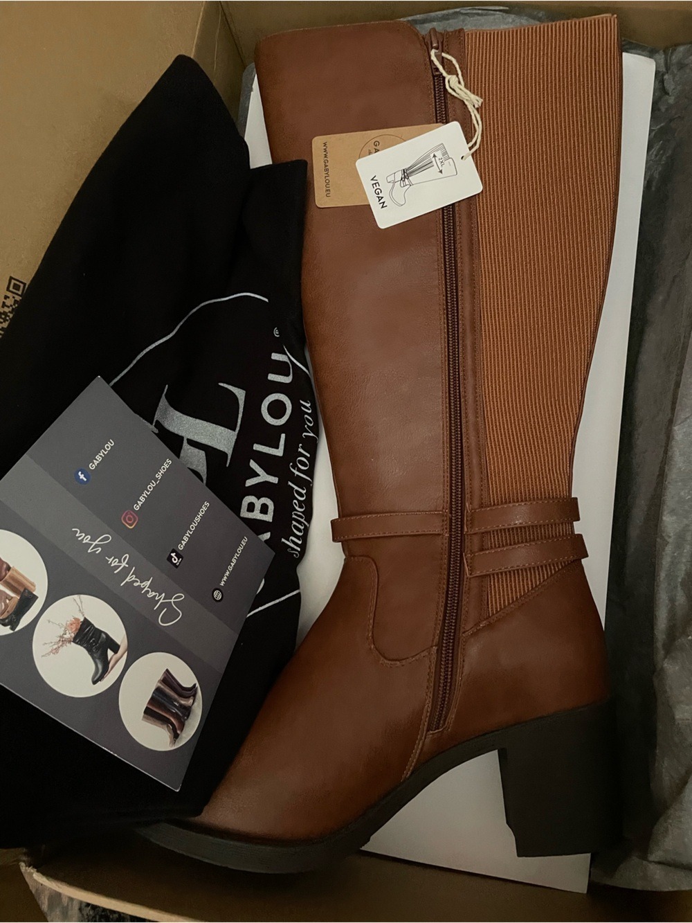 Gabylou Brown Knee-High Block Heel Boots Size 42 Wide Calf - Picture 7 of 12